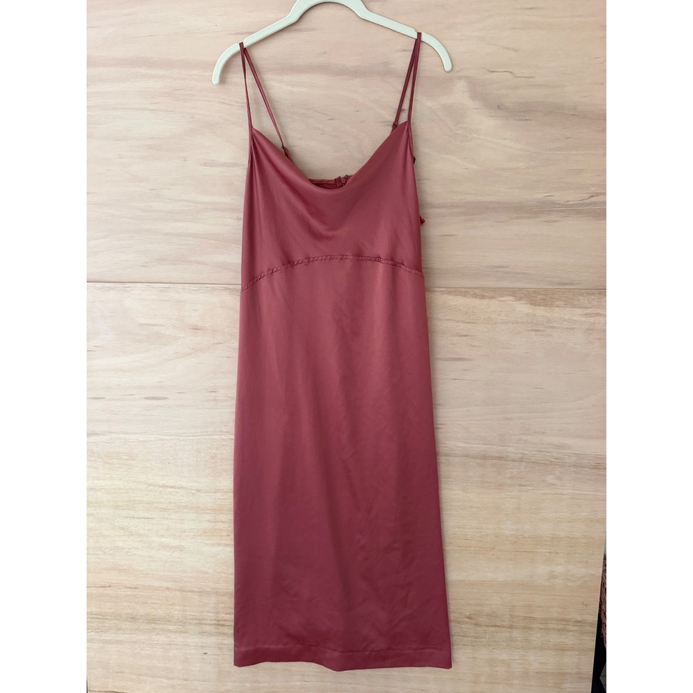 The Limited Mauve Pink Satin Cowl Neck Slip Dress Midi Side Slits Size 12